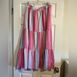 LOFT Pink and Blue Striped Maxi Skirt